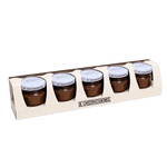 5 verschillende chocopasta's in klein formaat in cadeauverpakking.